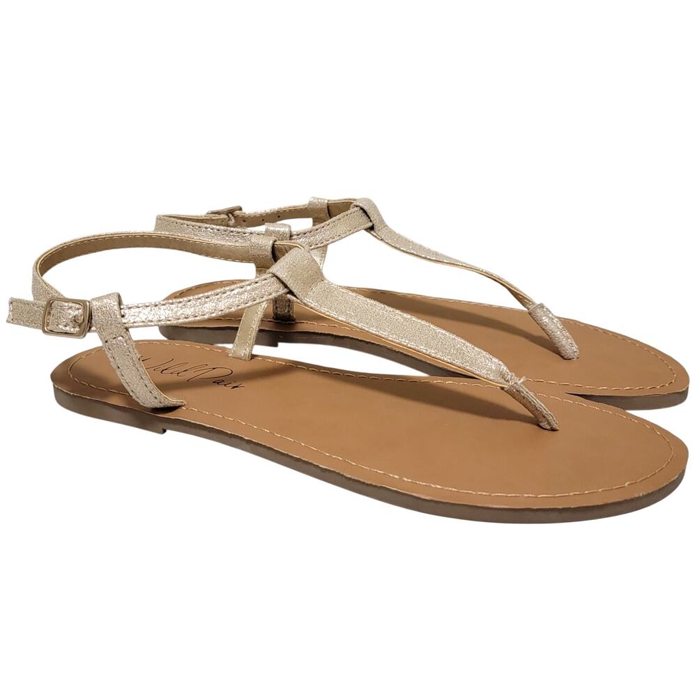 Wild Pair Women Krisleyy T-Strap Flat Ankle Strap Sandals Size US 6M Gold